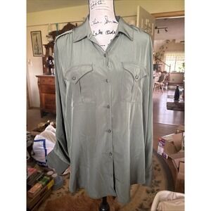 Rock & Republic Button Up Blouse Green Size XL Utility Look Square Buttons